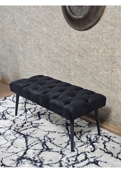 Zafir Siyah Boyalı Sivriltme Ayaklı 90 Cm Puf Bench - Puf - Bench - Kasalı Oturak - Oturak - Yatak Ucu Puf Siyah