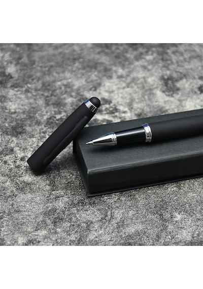 Kişiye Özel Kutulu Metal Roller Kalem - Dokunmatik Başlıklı 2'si 1 Arada İmza Kalemi Mavi