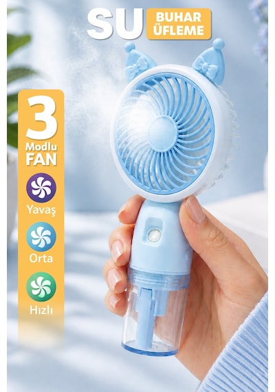 Buhar Üflemeli 3 Modlu Şarjlı El Fanı Seyahat Masaüstü Vantilatör Taşınabilir Mini Fan Mavi F830