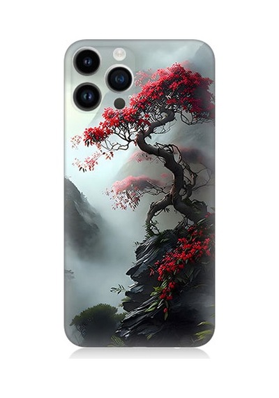 Apple Uyumlu iPhone 14 Pro  Kırmızı Ağaç Desenli Silikon Kılıf