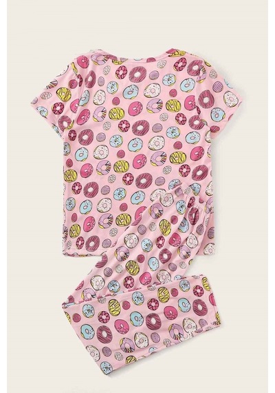Merry See Kısa Kollu Alt Uzun Donut Baskılı Pijama Takımı 001