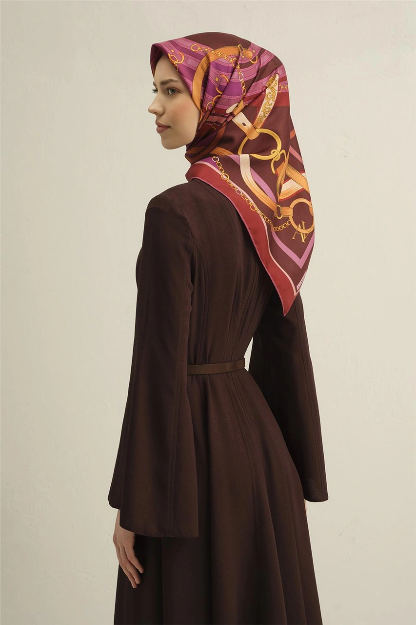 Armine Klasik Desenli Saf İpek Sura Eşarp 9315d 54 Bordo