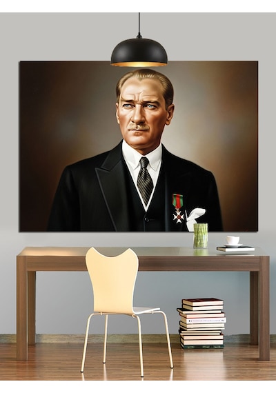 Resmi Kıyafetli Atatürk Portresi Dekoratif Kanvas - Mdf Ahşap Tablo