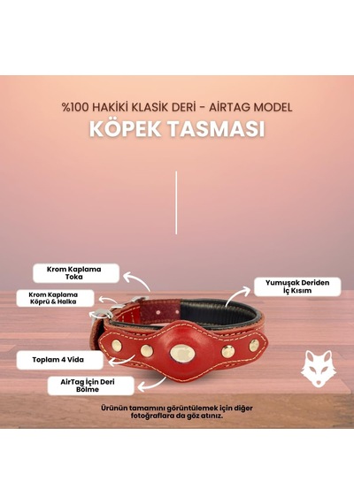 Canini Collar Hakiki Klasik Deri Airtag Uyumlu Köpek Tasması Dayanıklı, Konforlu Ve Şık Tasarım, Airtag Bölm Genel