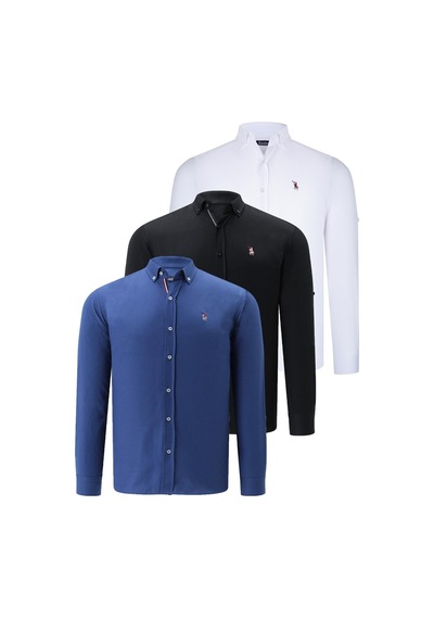 Üçlü Set G674 Dewberry Erkek Gömlek-siyah-beyaz-indigo Siyah-beyaz-indigo