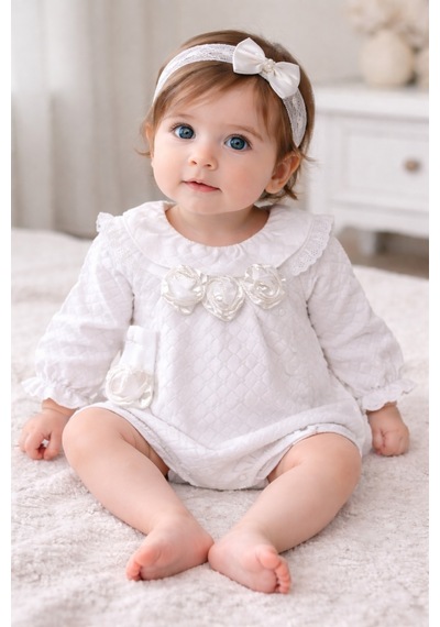 Cayzen Mira Kız Çocuk Elegance Romper Bandana Aksesuarlı 351 Ekru Ekru