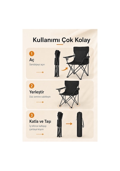 1 Adet Kamp Sandalyesi Katlanır Piknik Sandalye Dikdörtgen Bardaklıklı Siyah