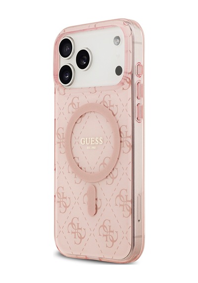 Apple Uyumlu iPhone 17 Pro Kılıf Guess Lisanslı M-safeli Iml Baskılı Klasik Logolu 4g Desenli Kapak Pembe Pembe