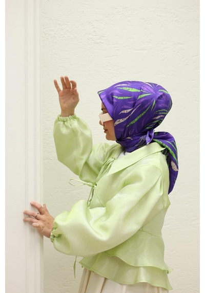 Silk Home Mor Yeşil Desenli Tivil İpek Eşarp 11432-20 Çok Renkli