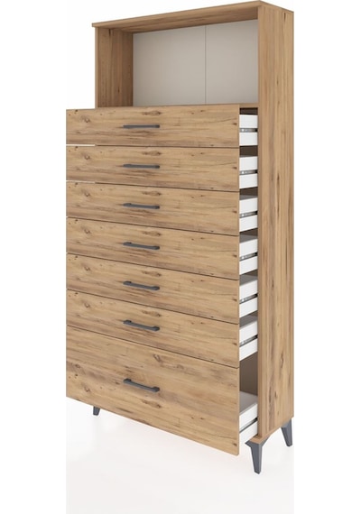 Arges Dolap Tek Raflı 7 Çekmeceli 88x30x182 Çam-çam Çam