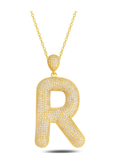 Brezza Lusso Jewelry 18k Serie Oro R Harfi Kadın Gümüş Kolye 50 CM 50 CM