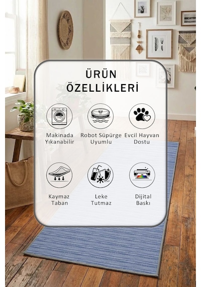 K356 Milad Laci Salon Mutfak Yatak Odası Yıkanabilir Yolluk Mor