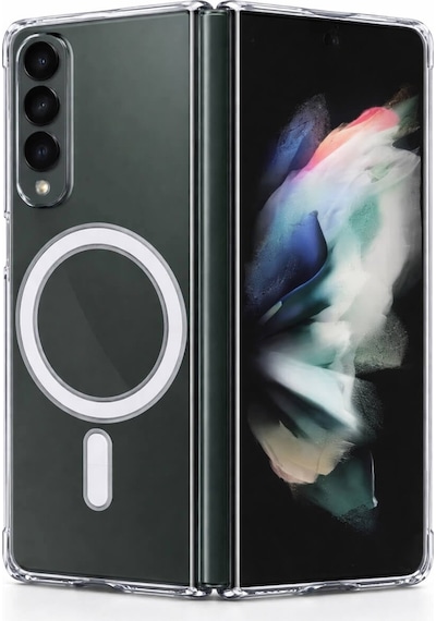 Samsung Uyumlu Galaxy Z Fold 3  Kamera Korumalı Magsafe Wireless Şarj Özellikli Lüks Şeffaf Silikon Telefon Kılıfı Şeffaf