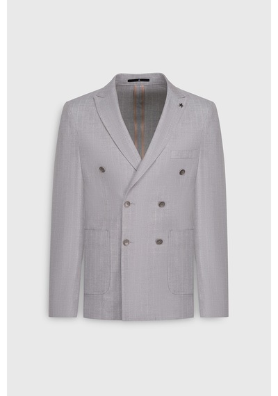 Ac&Co / Altınyıldız Classics Erkek Grı Bej Slim Fit Dar Kesim Kırlangıç Yaka Çizgili Torba Cepli Ceket Grı Bej Gri - Bej