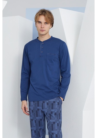 Kly Erkek Uzun Kol Midi Yaka İndigo Pijama Takımı C9t2n5o6 001