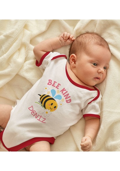 Bk Gift Bk Kids Kişiye Özel Bee Kind Tasarımlı Kırmızı Bebek Body Zıbın-1 12-18 Ay
