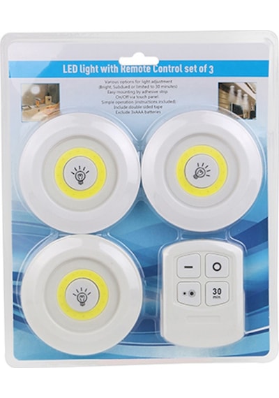 3Lü Uzaktan Kumandalı  Yapışkanlı Kablosuz Led Spot  Lambalar