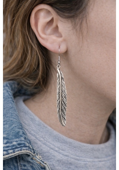 Free Feather Spirit Tüy Figürlü Gümüş Renk Unisex Sallantılı Küpe Çok Renkli