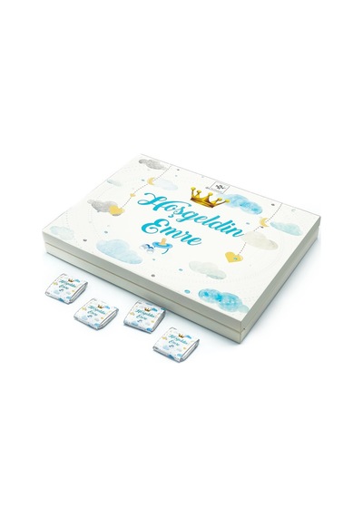Erkek Bebek Çikolatası 72 Adet Madlen Çikolata Kral Tacı