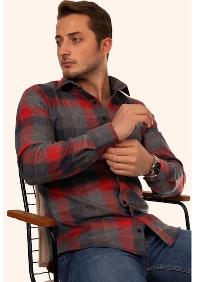Damalı Slimfit Kırmızı Oduncu Erkek Gömlek Kırmızı