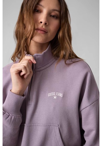 Guess Yarım Fermuarlı Mor Kadın Sweatshirt W6yq05k3862