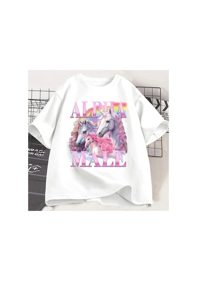 Tarzsokak Beyaz Alfa Unicorn Komik Tshirt İronik Vintage Garip Meme K R