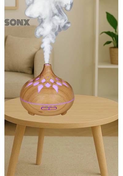 Aroma Difüzör Gece Işığı 7 Led Desenli Nemlendirici Kumandalı Buhar Makinesi 550 Ml