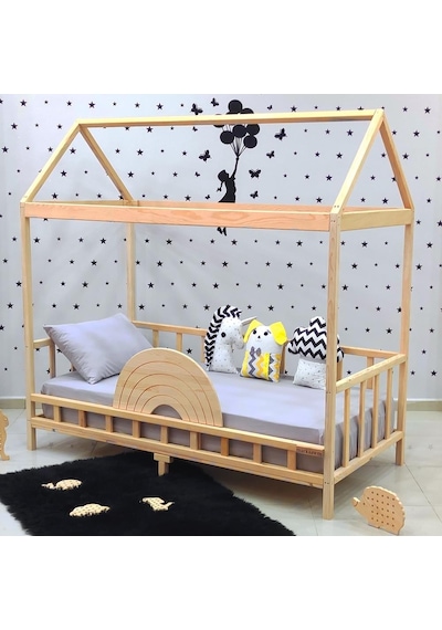 Markaawm Markaawm Çatılı Montessori Yatak 90X190 Doğal Çam Çocuk Karyola Akçaağaç