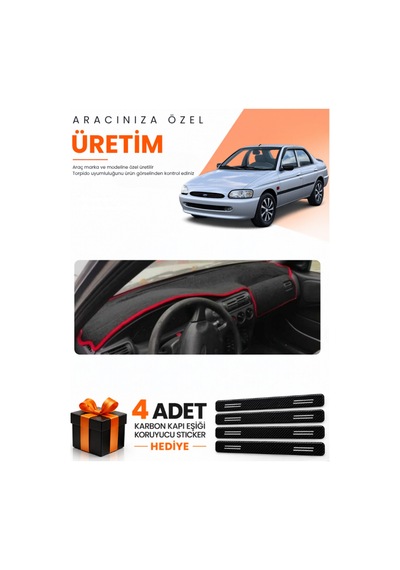 Ford Escort 1996-2002 Uyumlu Torpido Koruma Örtüsü Oto Kılıfı - Siyah Kırmızı