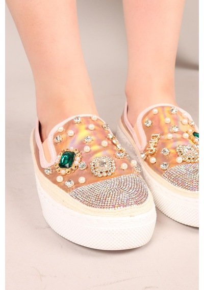 Gummi Taş Ve İncili Sneakers Rose-7948 Rose