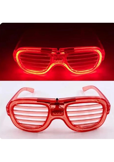 Kırmızı Led Işıklı Parti Gözlüğü - Neon Glow Şerit Gözlük 3 Modlu