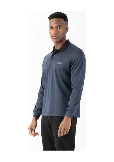 Maraton Sportswear Regular Erkek Polo Yaka Uzun Kol Basic Siyahmelanj Sweatshirt 22432-siyahmelanj