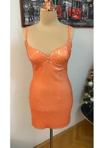 Chica Rosa Fashion Somon Pullu Mini Elbise