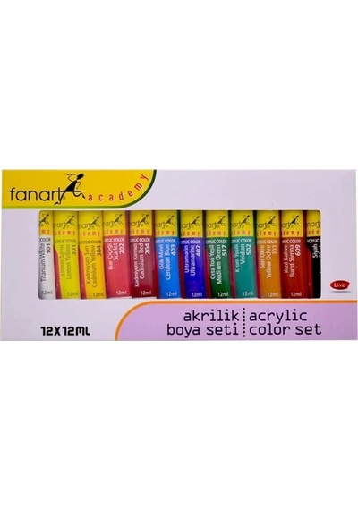 Academy Akrilik Boya Seti 12x12ml Çok Renkli
