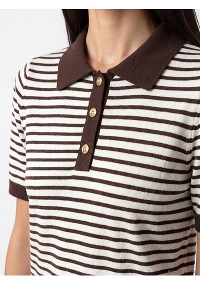 Lcwaıkıkı Classic Kahverengi Polo Yaka Çizgili Kadın Triko Kazak