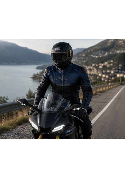 Prosev Falcon Motosiklet Montu 4 Mevsim Maxdura 600-d Dayanıklı Kumaş Deri Motorcu Mont Dark Blue