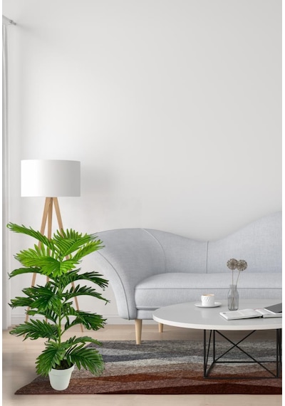 Yapay Çiçek Tropik Areka 80cm 23 Yapraklı Salon Çiçeği Beyaz Saksılı Yapay Bitki