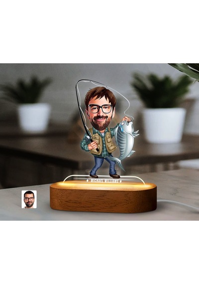 Bk Gift Kişiye Özel Balıkçı Karikatürlü Dekoratif 3d Biblo Led Işıklı Gece Lambası-1, Arkadaşa Hediye Kobitmeyen138299 Bk Gift