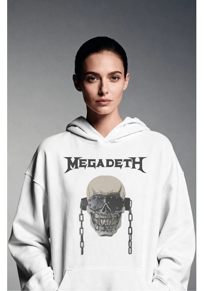 Sevbano Megadeth Rock Metal Müzik Grubu Sırt Baskılı Unisex Oversize Prem beyaz