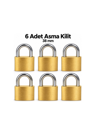 6 Adet 38 Mm Anahtarlı Asma Kilit Seti Sarı Renk