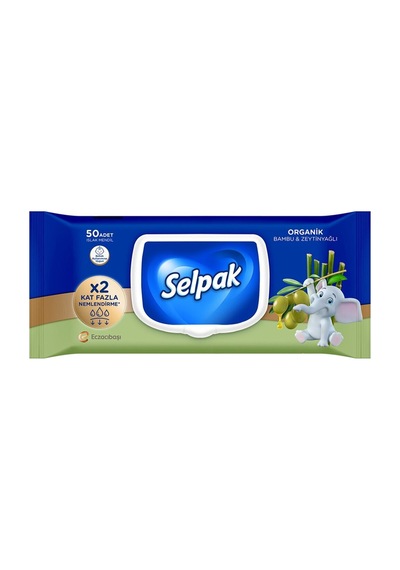Selpak Organik Bambu & Zeytinyağlı Özlü Islak Mendil 50'li 4'li Paket Tekli