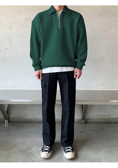 Genius Store Genıus Store Erkek Polo Yaka Oversize Sweatshirt Yarım Fermuar Sweatshirt Oversıze-sweatshırt Yeşil