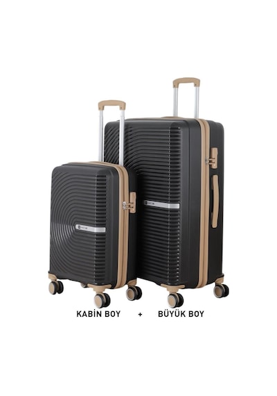 Mçs Bavul Büyük Ve Kabin 2li Set Kırılmaz Silikon Valiz V374 Siyah/şampanya Siyah - Camel