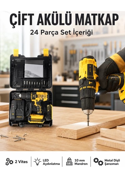 Hepsi Matkap Seti 24 Parça Çift Bataryalı Darbeli Led Işıklı Vidalama Yeni Nesil Najmaddin Diğer