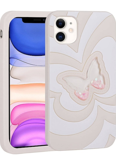 Apple Uyumlu iPhone 11 Kılıf Sıvılı Simli Kelebekli Tasarım Zore Vodena Kapak-beyaz