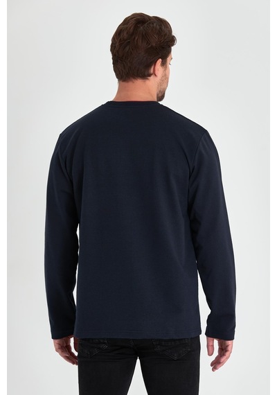 Comeor Erkek Lacivert Çift Bisiklet Yaka Standart Rahat Kesim Sweatshirt