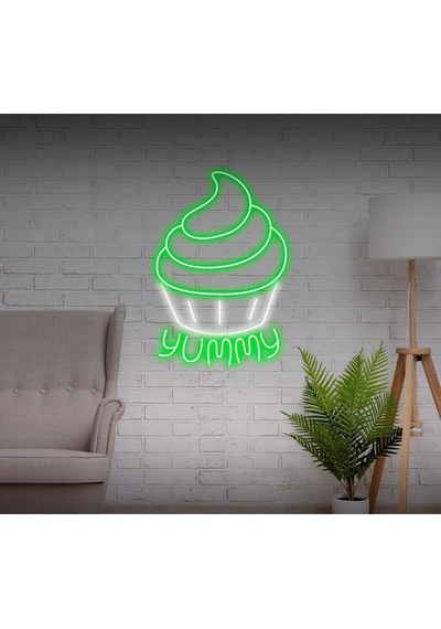 Yummy Yazılı Ve Şekilli Neon Tabela Yeşil