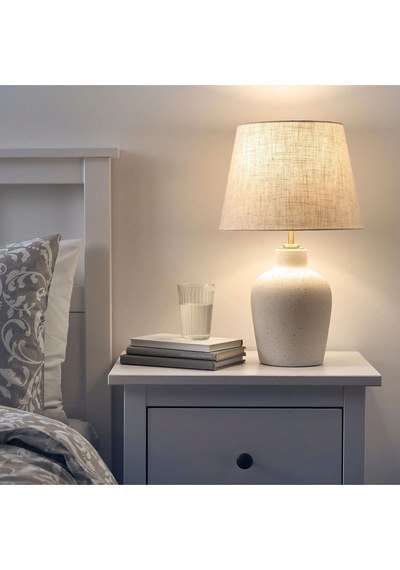 Blidvader Abajur Modern Bohem Abajur Kırık Beyaz 50 Cm Seramik Abajur Beyaz