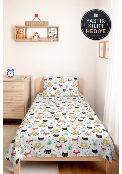 Maceracı Panda Figürlü Pastel Genç Odası Tek Kişilik Pike Takımı - Mint Sarı 160x220 Cm Yatak Örtüsü Buğulu Anı Dokunuşu