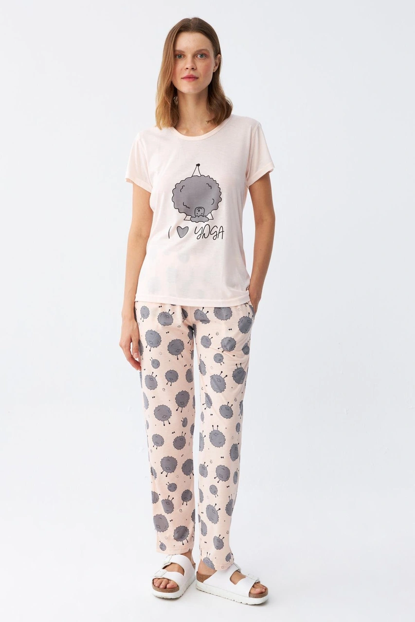 Akbeniz Kadın Kısa Kol Pijama Takım 20410 Pudra